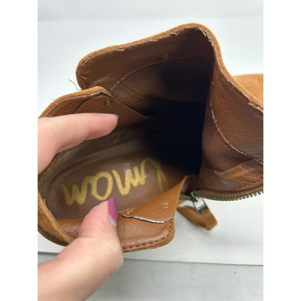 Sam Edelman Packer Ankle Booties Womens Brown Side Zip Tassel Block Heel Size 12